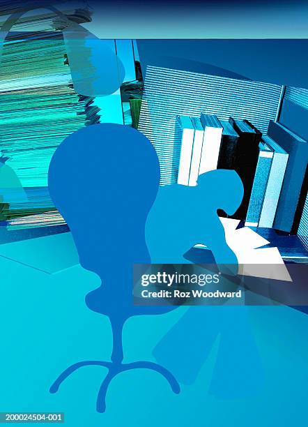 person at desk, work piled high - flared trousers stock illustrations