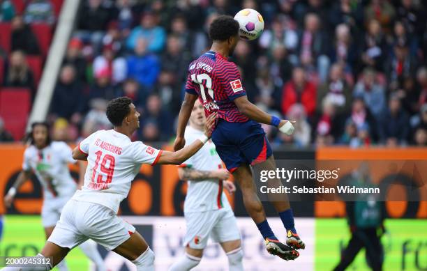 Lois Openda of RB Leipzig scores his team's first goal during the Bundesliga match between FC Augsburg and RB Leipzig at WWK-Arena on February 10,...