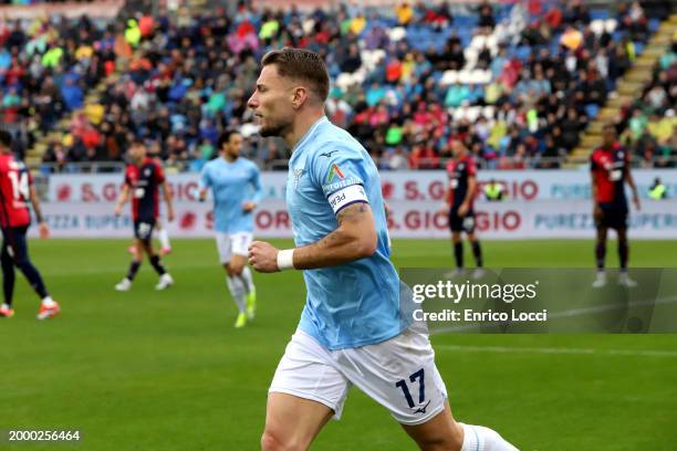 Ciro Immobile of Lazio celebrates his goal 0-2 during the Serie A TIM match between Cagliari and SS Lazio - Serie A TIM at Sardegna Arena on February...