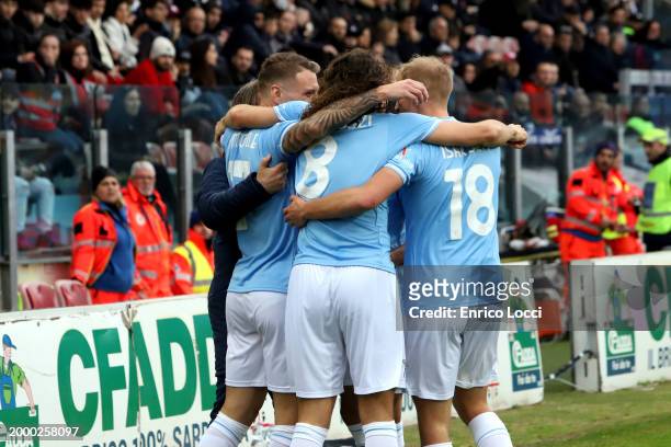 Ciro Immobile of Lazio celebrates his goal 0-2 with the team mates during the Serie A TIM match between Cagliari and SS Lazio - Serie A TIM at...