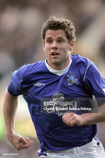 James Beattie of Everton running during the FA Cup 4th Round match between Everton and Sunderland at Goodison Park on January 29, 2005 in Liverpool,...