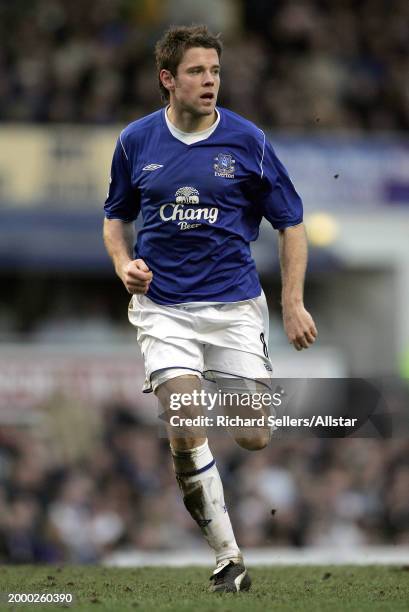 James Beattie of Everton running during the FA Cup 4th Round match between Everton and Sunderland at Goodison Park on January 29, 2005 in Liverpool,...