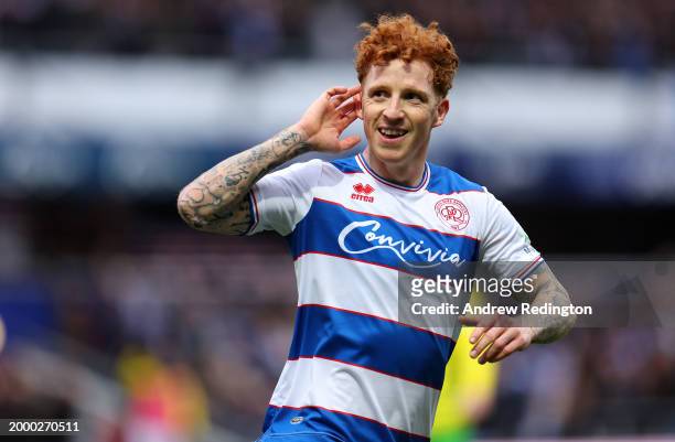 Jack Colback of Queens Park Rangers celebrates after scoring his side's opening goal during the Sky Bet Championship match between Queens Park...