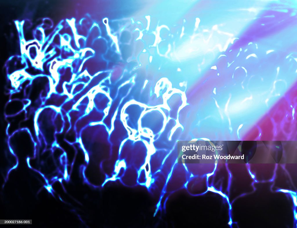 Crowd bathed in blue light