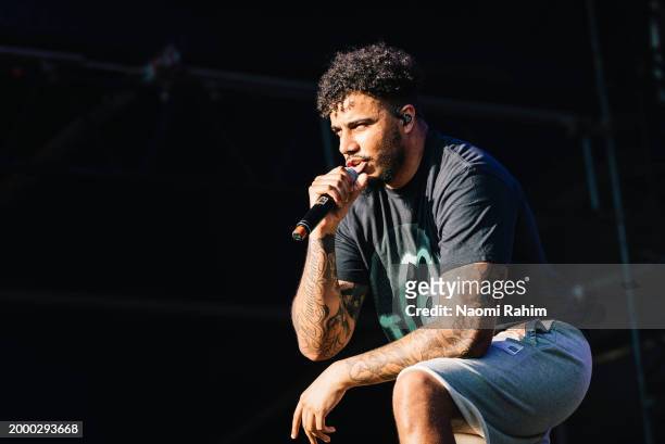 British rapper and singer AJ Tracey performs during Laneway Festival on February 10, 2024 in Melbourne, Australia.