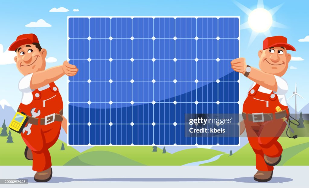 Two Engineers Carrying A Solar Panel