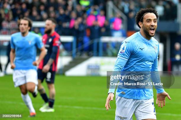 Felipe Anderson of SS Lazio celebrates third goal during the Serie A TIM match between Cagliari and SS Lazio - Serie A TIM at Sardegna Arena on...