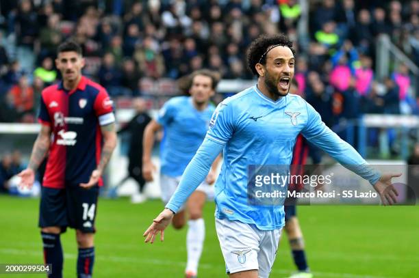 Felipe Anderson of SS Lazio celebrates third goal during the Serie A TIM match between Cagliari and SS Lazio - Serie A TIM at Sardegna Arena on...