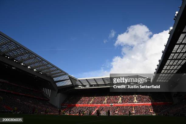 General view inside the stadium during the Premier League match between Liverpool FC and Burnley FC at Anfield on February 10, 2024 in Liverpool,...