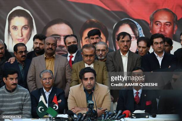 Pakistan Peoples Party chairman Bilawal Bhutto Zardari speaks during a press conference in Islamabad on February 13, 2024. Pakistan's main political...