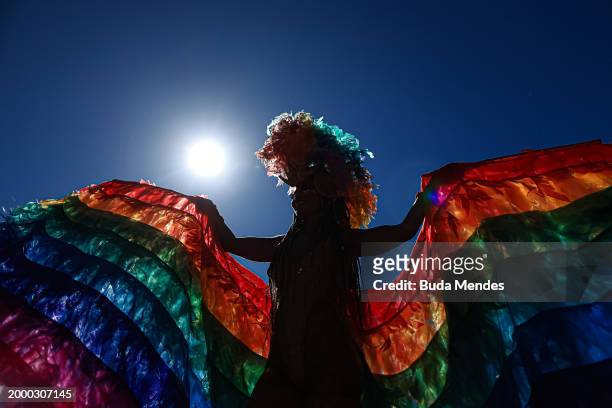 Raquel Poti performs during the 'Amigos da Onça' street party on the second day of Carnival on February 10, 2024 in Rio de Janeiro, Brazil.