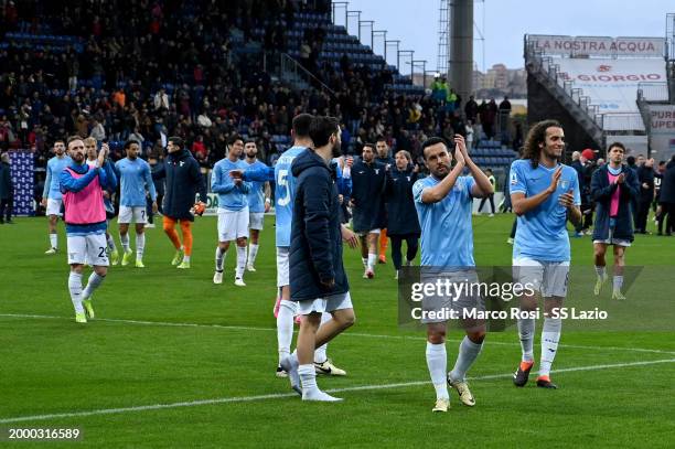 Lazio players celebrate victory after the Serie A TIM match between Cagliari and SS Lazio - Serie A TIM at Sardegna Arena on February 10, 2024 in...