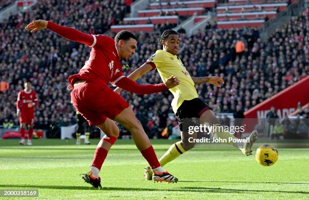 Trent Alexander-Arnold of Liverpool during the Premier League match between Liverpool FC and Burnley FC at Anfield on February 10, 2024 in Liverpool,...