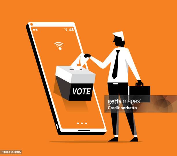 online-abstimmung - smartphone - geschäftsmann - election results stock-grafiken, -clipart, -cartoons und -symbole