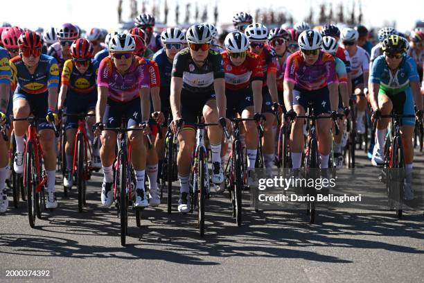 Barbara Guarischi of Italy, Lotte Kopecky of Belgium - Black Intermediate Sprint jersey and Lorena Wiebes of The Netherlands and Team SD Worx-Protime...