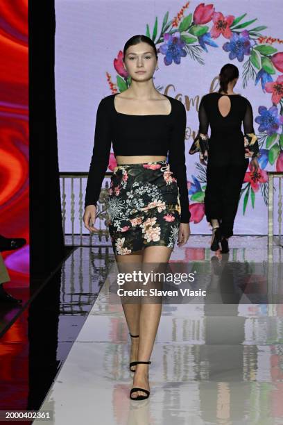 Model walks the runway wearing Camellia Couture during hiTechMODA NYFW Season 11 at Edison Ballroom on February 10, 2024 in New York City.