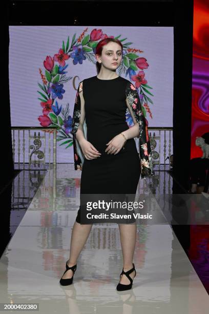 Model walks the runway wearing Camellia Couture during hiTechMODA NYFW Season 11 at Edison Ballroom on February 10, 2024 in New York City.