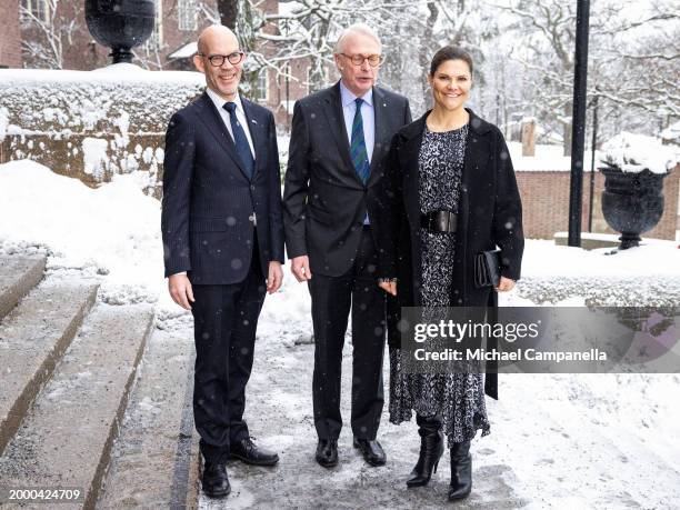 Crown Princess Victoria of Sweden attends the inauguration of the Anthropocene Laboratory at the Royal Swedish Academy of Sciences and is greeted by...