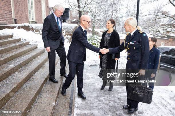 Crown Princess Victoria of Sweden attends the inauguration of the Anthropocene Laboratory at the Royal Swedish Academy of Sciences and is greeted by...