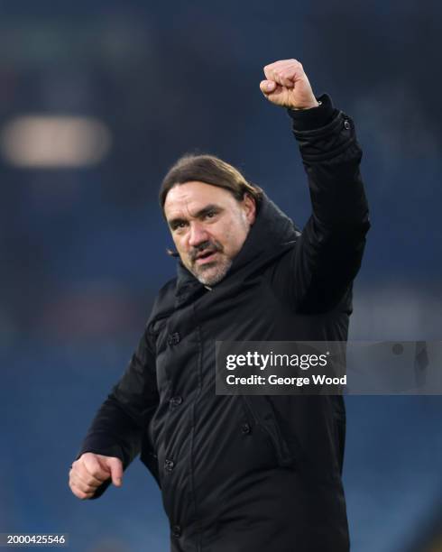 Daniel Farke, Manager of Leeds United, celebrates victory following the Sky Bet Championship match between Leeds United and Rotherham United at...