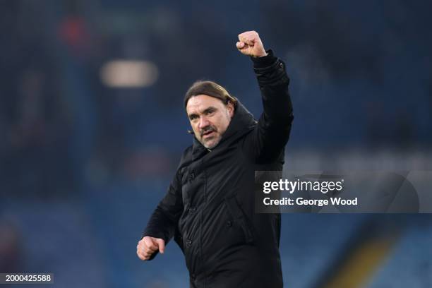 Daniel Farke, Manager of Leeds United, celebrates victory following the Sky Bet Championship match between Leeds United and Rotherham United at...
