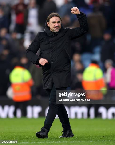 Daniel Farke, Manager of Leeds United, celebrates victory following the Sky Bet Championship match between Leeds United and Rotherham United at...