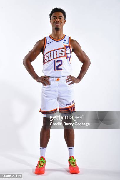 Theo Maledon of the Phoenix Suns poses for a portrait on February 12, 2024 at the Footprint Center in Phoenix, Arizona. NOTE TO USER: User expressly...