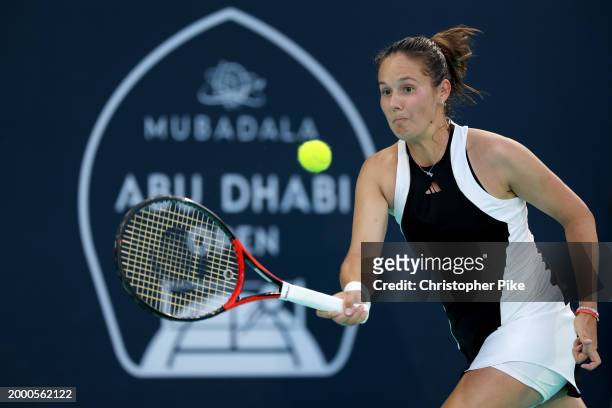 Daria Kasatkina plays a forehand against Beatriz Haddad Maia of Brazil during their semi-final match on day 6 of the Mubadala Abu Dhabi Open, part of...