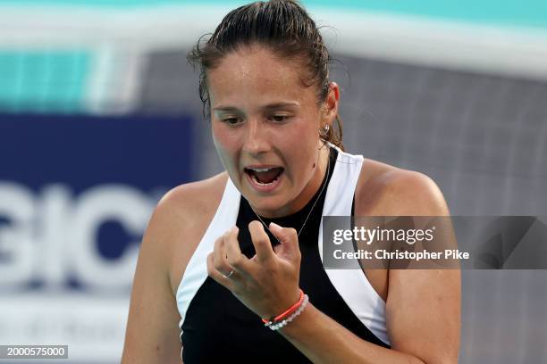 Daria Kasatkina reacts while playing against Beatriz Haddad Maia of Brazil during their semi-final match on day 6 of the Mubadala Abu Dhabi Open,...