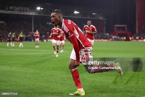 Callum Hudson-Odoi of Nottingham Forest celebrates scoring his team's second goal during the Premier League match between Nottingham Forest and...