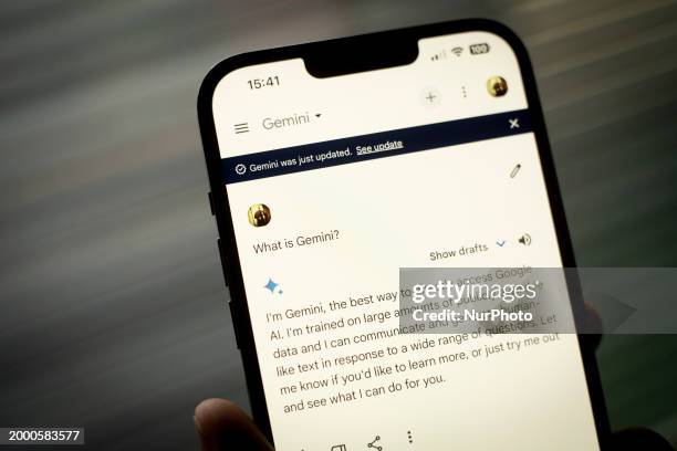 The Google Gemini AI interface is seen on an iPhone browser in this photo illustration on 13 March, 2023 in Warsaw, Poland.