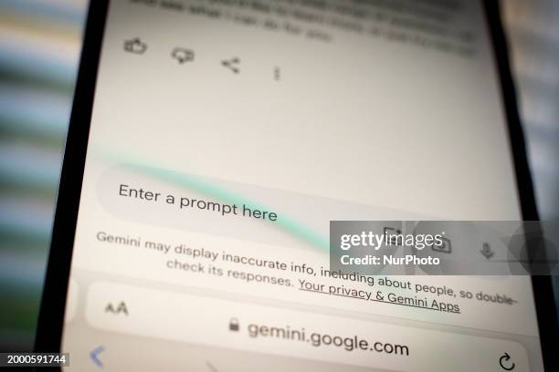 The Google Gemini AI interface is seen on an iPhone browser in this photo illustration on 13 March, 2023 in Warsaw, Poland.