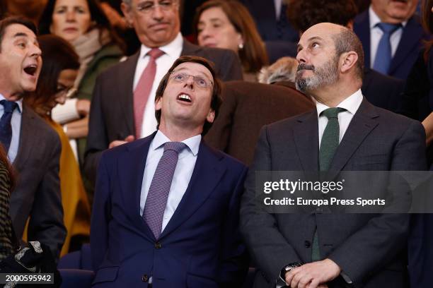 Jose Luis Martinez Almeida, Mayor of Madrid, and Pedro Rollan Ojeda, Senate President, are seen during the Spanish League, LaLiga EA Sports, football...