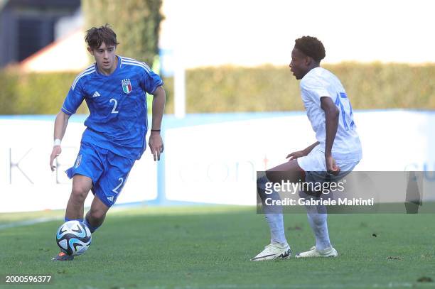 Mattia Cappelletti of Italy U17 in action during the International friendly match between Italy U17 and France U17 at Centro Tecnico Federale di...
