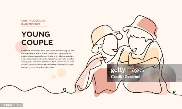 young couple continuous line illustration - single line drawing woman stock illustrations