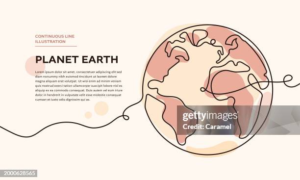 planet earth continuous line illustration - globe navigational equipment stock illustrations