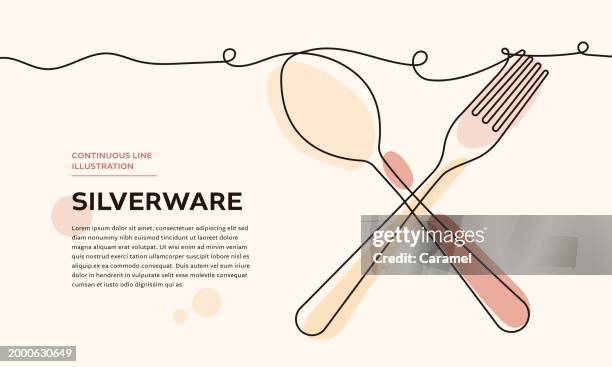 silverware continuous line illustration - breakfast table stock illustrations
