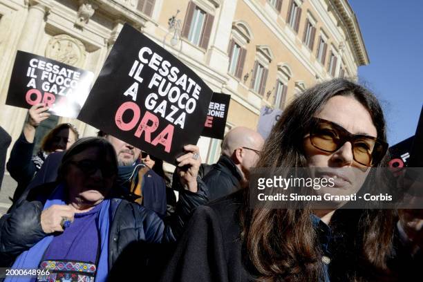 Stefania Ascari participates in the Flash Mob in front of Montecitorio to ask for a ceasefire and a stop to the bombings in Gaza, on February 13,...