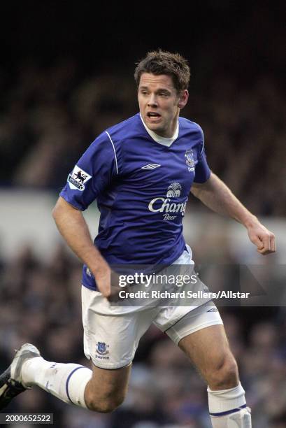 James Beattie of Everton running during the Premier League match between Everton and Charlton Athletic at Goodison Park on January 22, 2005 in...