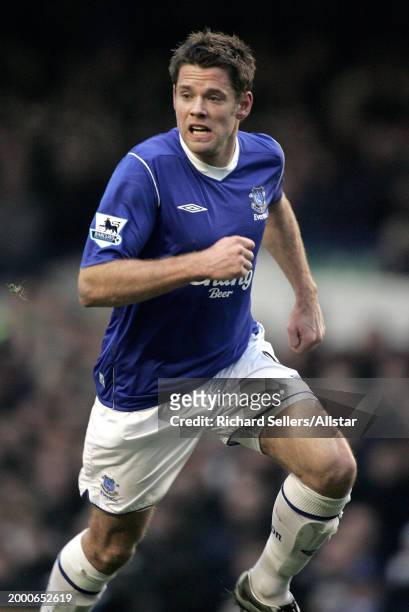 James Beattie of Everton running during the Premier League match between Everton and Charlton Athletic at Goodison Park on January 22, 2005 in...