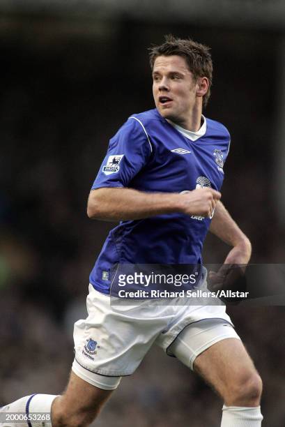 James Beattie of Everton running during the Premier League match between Everton and Charlton Athletic at Goodison Park on January 22, 2005 in...