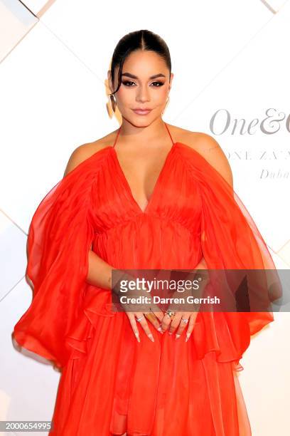 Vanessa Hudgens poses on the red carpet at the One&Only One Za'abeel Grand Opening at Aelia on February 10, 2024 in Dubai, United Arab Emirates.