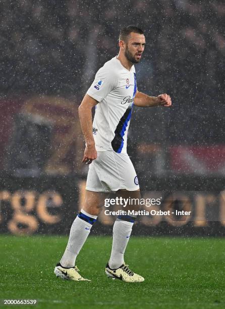 Stefan De Vrij of FC Internazionale in action during the Serie A TIM match between AS Roma and FC Internazionale - Serie A TIM at Stadio Olimpico on...