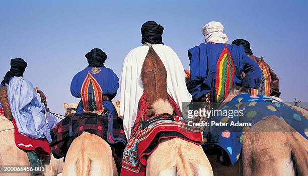mali, timbuktu, sahara desert, tuareg camel riders, rear view - touareg fotografías e imágenes de stock