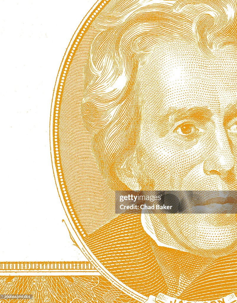 Twenty dollar bill, close-up of Andrew Jackson