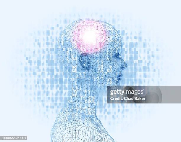 human female form, side view - glowing brain stock illustrations