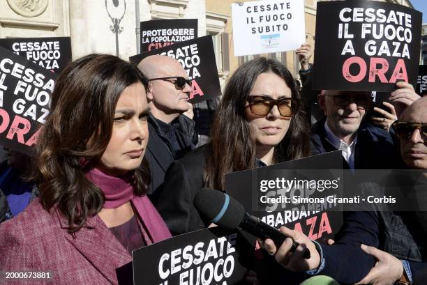 Laura Boldrini and Stefania Ascari along with parliamentarians participate in the Flash Mob in front of Montecitorio, to ask for a ceasefire and a...