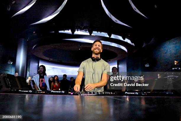 Calvin Harris performs onstage during the FanDuel Super Bowl party powered by Spotify on February 09, 2024 in Las Vegas, Nevada.