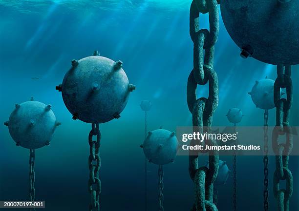 underwater mines (digital composite) - underwater mines stock pictures, royalty-free photos & images