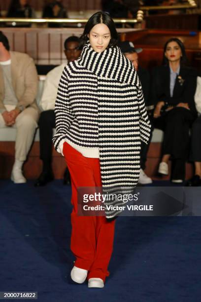 Model walks the runway during the Tommy Hilfiger Ready to Wear Fall/Winter 2024-2024 fashion show as part of the New York Fashion Week on February 9,...